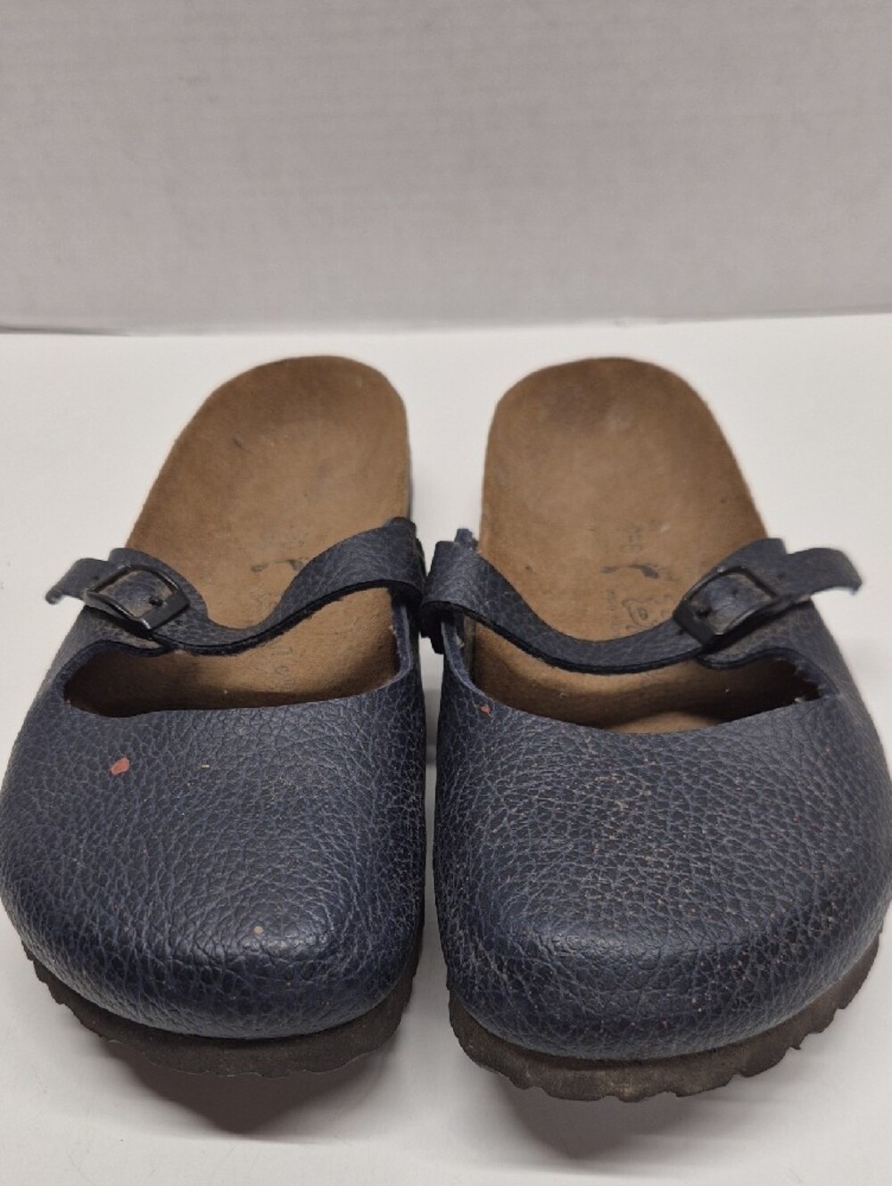 Birkenstock Maria Clogs Sandals Mary Jane Slip On Shoes Leather Navy Blue Size 8